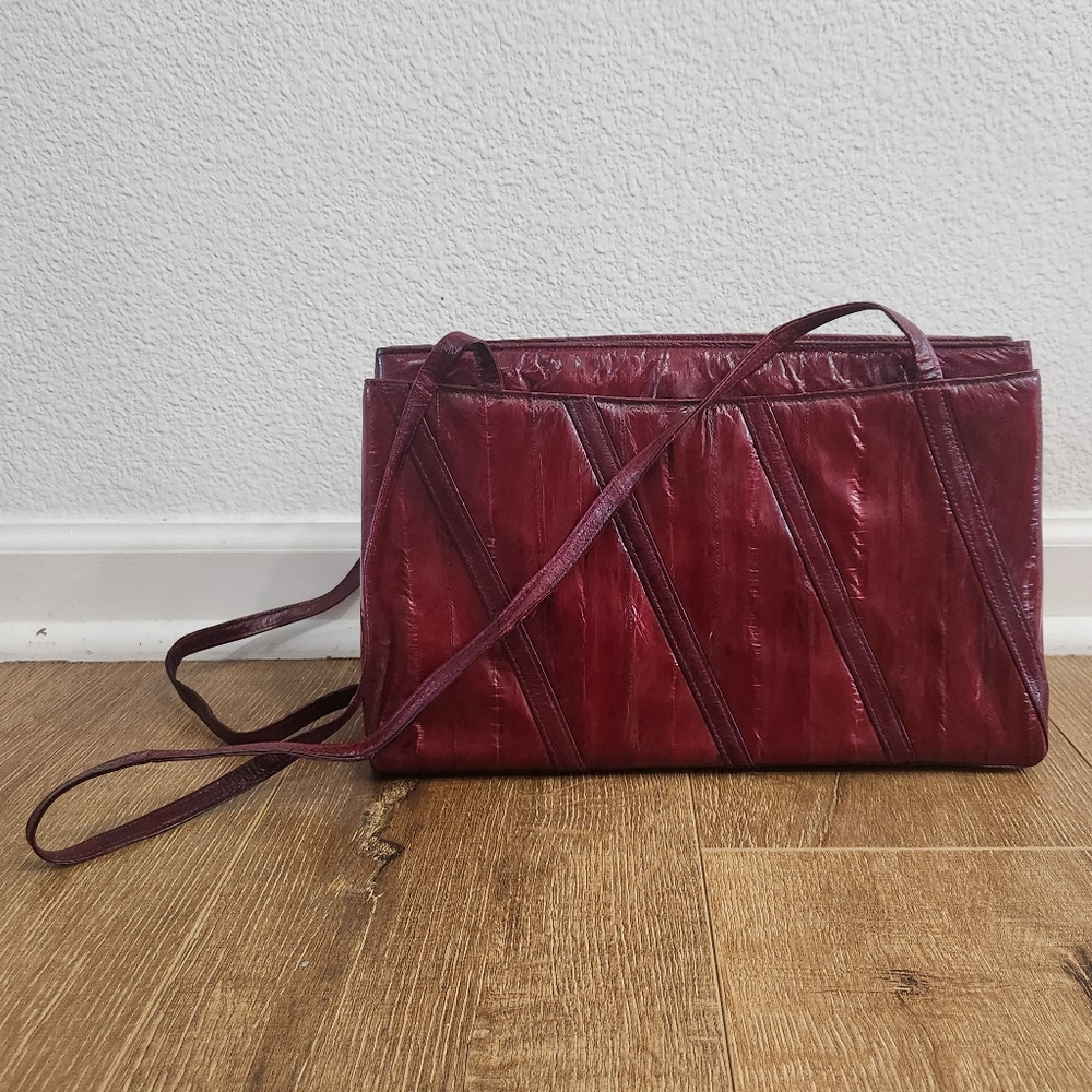Vtg Burgundy Eel Skin Mid Century Shoulder Bag Retro MCM minimalistcore luxury